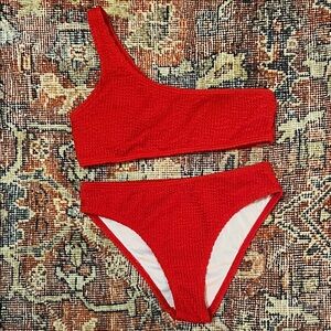 SHEIN Kids Red One-Shoulder Bikini